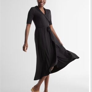 Quince Black Wrap Midi Dress